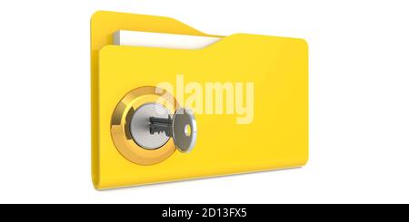 Unlock the yellow folder. Data security concept, 3D rendering Stock Photo