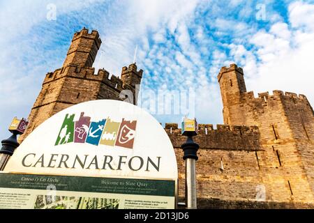 Caernarfon Castle, Caernarfon Castle panorama, Caernarfon, Castle, castles, North Wales,  Caernarfon Castle Wales, Wales, Caernarfon Caernarfon sign, Stock Photo