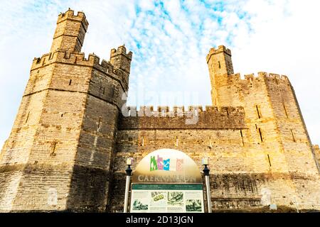 Caernarfon Castle, Caernarfon Castle panorama, Caernarfon, Castle, castles, North Wales,  Caernarfon Castle Wales, Wales, Caernarfon Caernarfon sign, Stock Photo