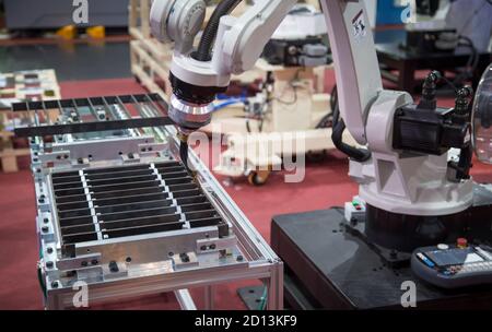 Robotic welding machine. Industrial manufacturing production Stock Photo