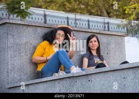ODESSA / UKRAINE - SEPTEMBER 22, 2018: Happy girls on the Potemkin stairs in Odessa Stock Photo