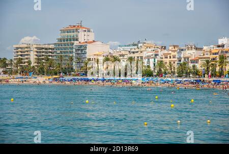 SITGES, CATALONIA / SPAIN - JULY 18, 2017: The beaches of Sitges. View of the embankment Stock Photo