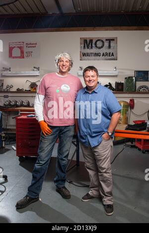 Mike Brewer and Ed China at the Wheeler Dealers garage studio in