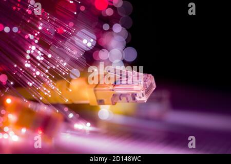 network connection cable with optical fiber Stock Photo