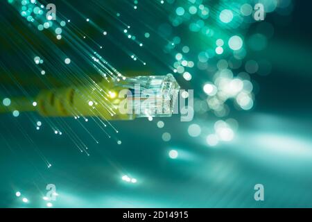 network connection cable with optical fiber Stock Photo