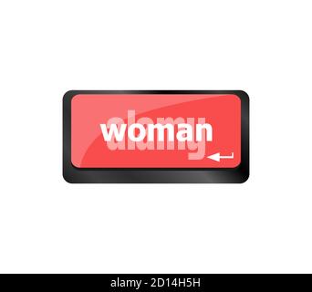 woman words on computer pc keyboard keys Stock Photo