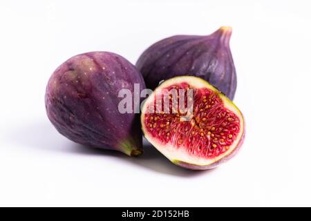 isolate, ripe figs on white background, close-up Stock Photo