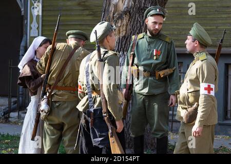 Historical festival dedicated to the events of the Russian civil war. A group of participants in the uniform of the Czechs on the side of the White Stock Photo