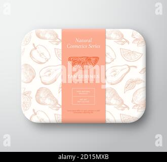 Tangerines Bath Cosmetics Package Box. Abstract Vector Wrapped Paper Container with Label Cover. Packaging Design. Modern Typography and Hand Drawn Stock Vector