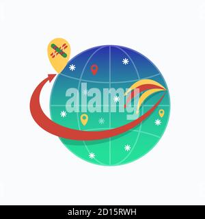 Travelling in New Directions for Snowboarding and Skiing Resorts. Vector Flat Style Illustration Background. Winter Sports Vacation Concept Icon or Stock Vector