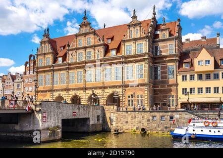 Gdansk, Pomerania / Poland - 2020/07/14: Dutch style historic Green Gate - Brama Zielona - at Long Market and Motlawa river in historic old town city Stock Photo