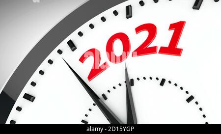 Black clock with 2021 represents coming new year 2021, three-dimensional rendering, 3D illustration Stock Photo