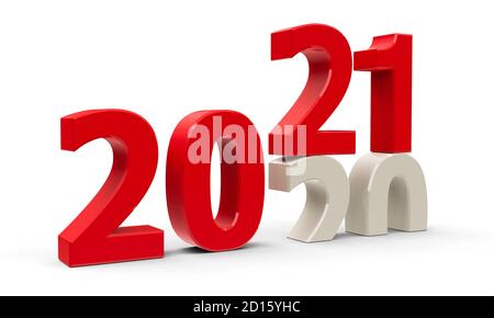 2020-2021 change represents the new year 2021, three-dimensional rendering, 3D illustration Stock Photo