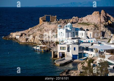 Greece, Egean Sea, Cyclades archipelago, Milos island, Firopotamos harbour Stock Photo
