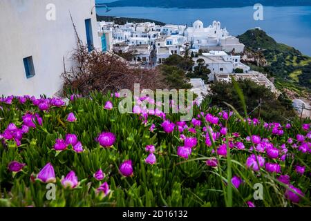 Greece, Egean Sea, Cyclades archipelago, Milos island, Plaka village Stock Photo