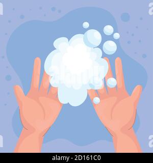 Global handswashing day hands with soap bubbles vector design Stock Vector