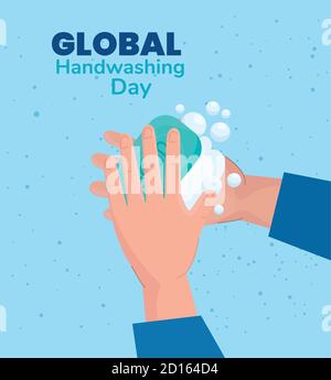 Global handswashing day hands with soap bar vector design Stock Vector