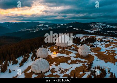 'Pamir' - abandoned secret Army radar station. In the Carpathians, on the border with Romania Stock Photo