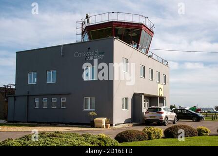 Kemble, Gloucestershire, England, UK. 2020. Control tower at Cotswold Airport at Kemble, Gloucetsershire, UK. A former RAF base. Stock Photo