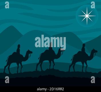Three wise man on camels bring gifts - celebration Epiphany vector ...