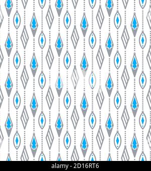 Christmas geometry seamless pattern. Blue pink triangles and Christmas tree stylized. Vector illustration with rhombus , triangles, christmas tree Stock Vector