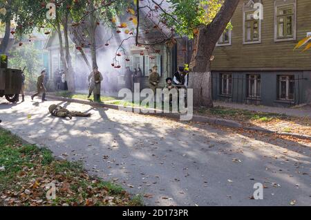 Historical festival dedicated to the events of the Russian civil war. The red army enters the city. Samara, Russia October 3, 2020 Stock Photo