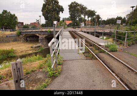 Railway bridge over Mandau river in Zittau. Germany Stock Photo