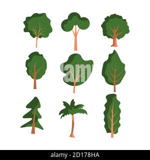 Isolated cartoon vector trees set Stock Vector