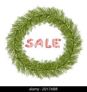 Pine branches decorative simple wreath Stock Vector