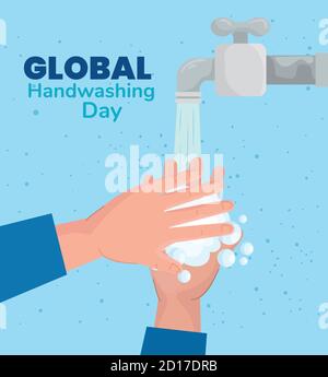 Global handswashing day hands with water tap vector design Stock Vector ...