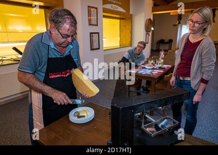 Workshop in the Valais homeland of raclette Turtmann-Unterems, Switzerland Stock Photo