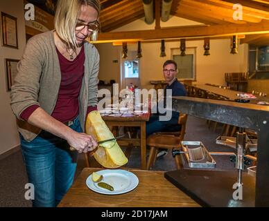 Workshop in the Valais homeland of raclette Turtmann-Unterems, Switzerland Stock Photo