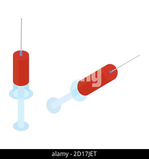 Syringe isometric 3d icon. Blood test vector illustration isolated on white background. Medical equipment. Tool for vaccination and injections. Symbol Stock Vector