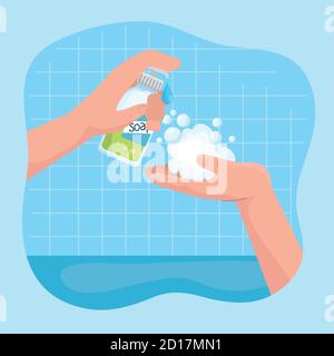 Global handswashing day and hands with soap bottle vector design Stock Vector