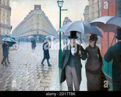 Paris Street; Rainy Day by Gustave Caillebotte (1848-1894), oil on canvas, 1877 Stock Photo