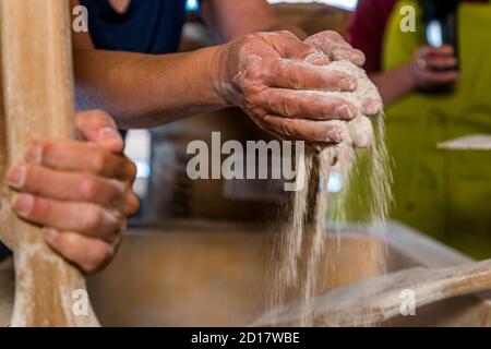 Traditional Valais Rye-Bread-Baking workshop in Goppenstein-Erschmatt, Switzerland Stock Photo