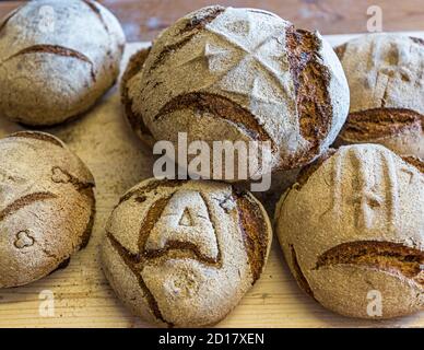 Traditional Valais Rye-Bread-Baking workshop in Goppenstein-Erschmatt, Switzerland Stock Photo
