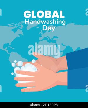 Global handswashing day hands with soap bubbles vector design Stock Vector