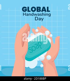 Global handswashing day hands with soap bar vector design Stock Vector