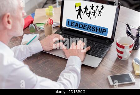 Leadership concept shown on a laptop screen Stock Photo