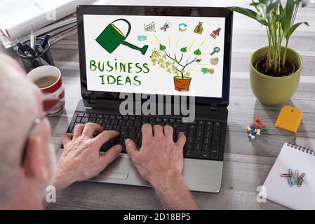 Business ideas concept shown on a laptop used by a man Stock Photo