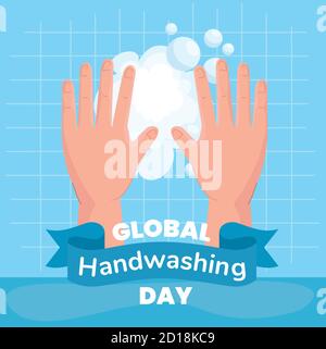 Global handswashing day hands with soap bubbles vector design Stock Vector