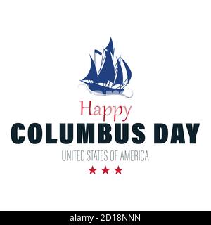 Vector Illustration of a Sailing ship floating on the sea waves. Happy Columbus Day. Caravel Santa Maria. Stock Vector