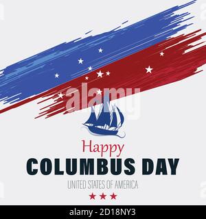 Vector Illustration of a Sailing ship floating on the sea waves. Happy Columbus Day. Caravel Santa Maria. Stock Vector