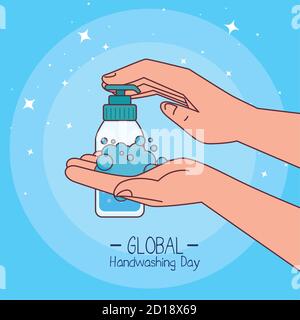 Global handswashing day and hands washing with soap bottle vector design Stock Vector