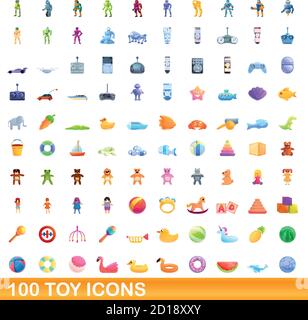 100 toy icons set. Cartoon illustration of 100 toy icons vector set isolated on white background Stock Vector