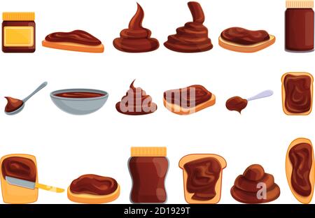 Chocolate paste icons set. Cartoon set of chocolate paste vector icons for web design Stock Vector