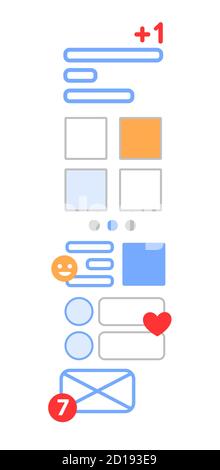 Vertical news feed, social networks and communities, paging news and posts. Line vector. Concept of chat, dialog, conversation icon symbol. Mobile phone message notifications isolated illustration. Stock Vector