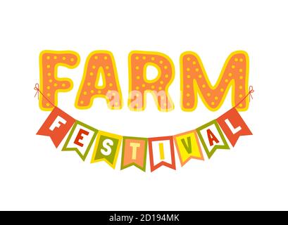 Farm festival simple flat color typography poster Stock Vector
