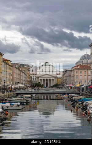 Canal Grande and neoclassical Church of Sant' Antonio Taumaturgo - Trieste, Friuli Venezia Giulia, Italy Stock Photo